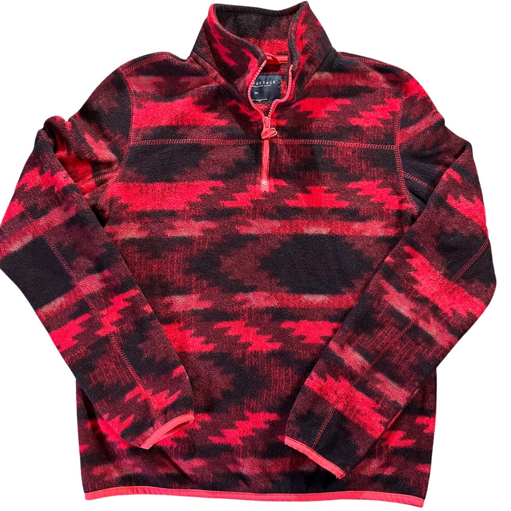 AEROPOSTALE‎ Womens Red Black Aztec Print Fleece Quarter Zip Top Size S P